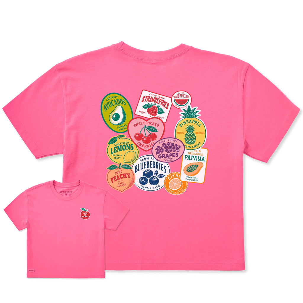 Women's Fruit Labels Short Sleeve Crusher Boxy Tee