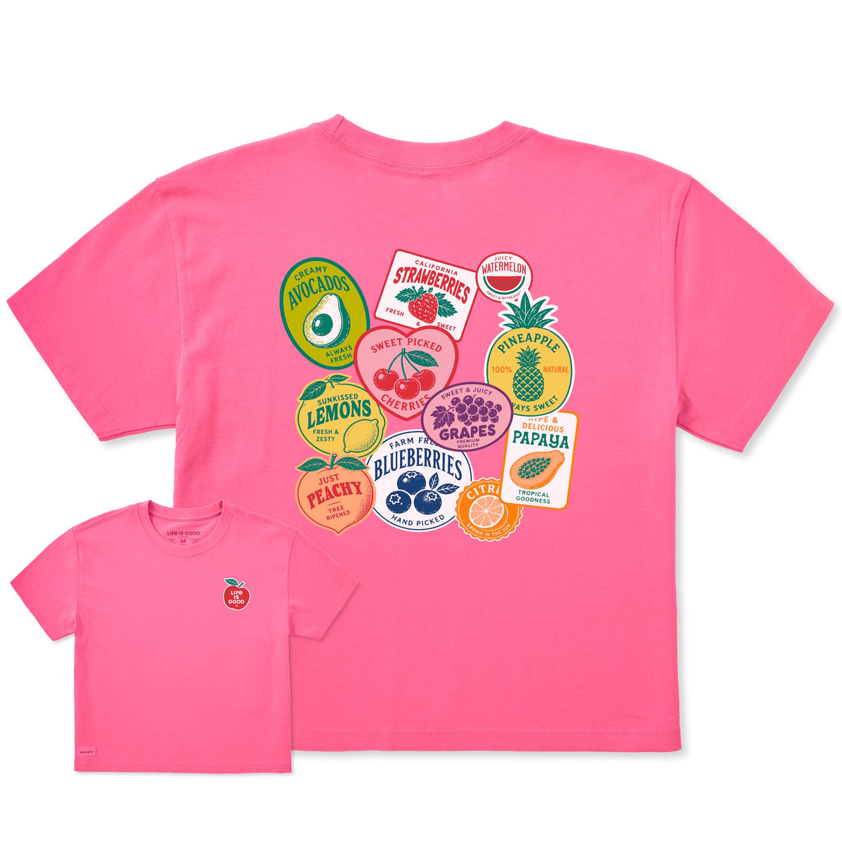 Women's Fruit Labels Short Sleeve Crusher Boxy Tee