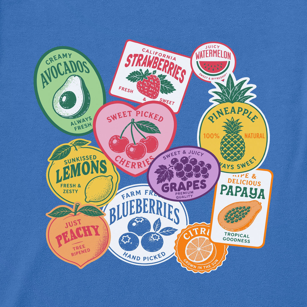 Women's Fruit Labels Short Sleeve Crusher Boxy Tee