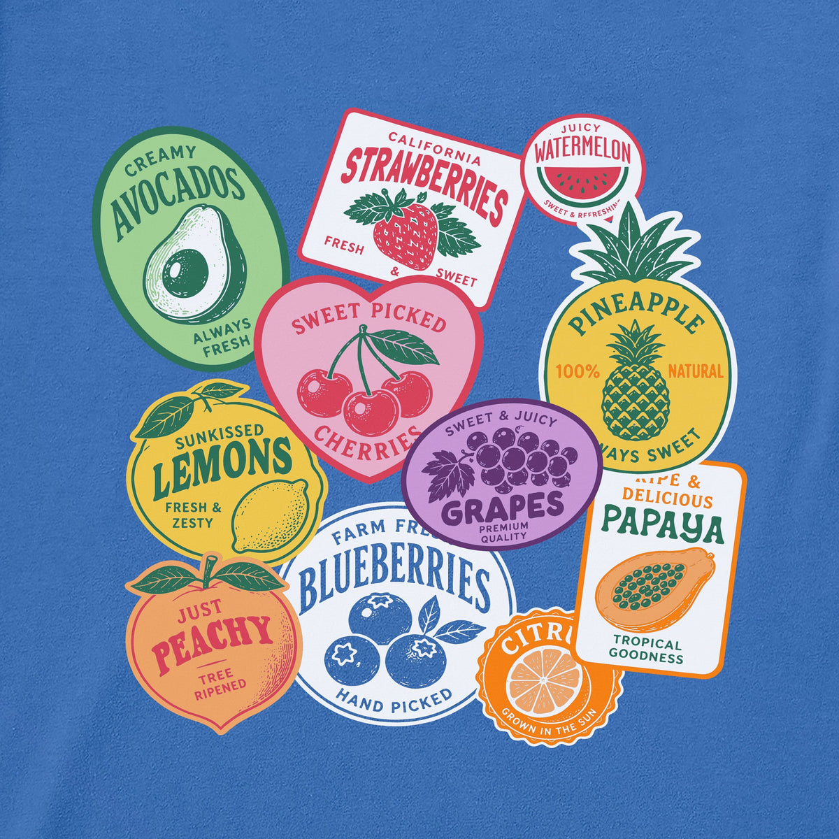 Women's Fruit Labels Short Sleeve Crusher Boxy Tee