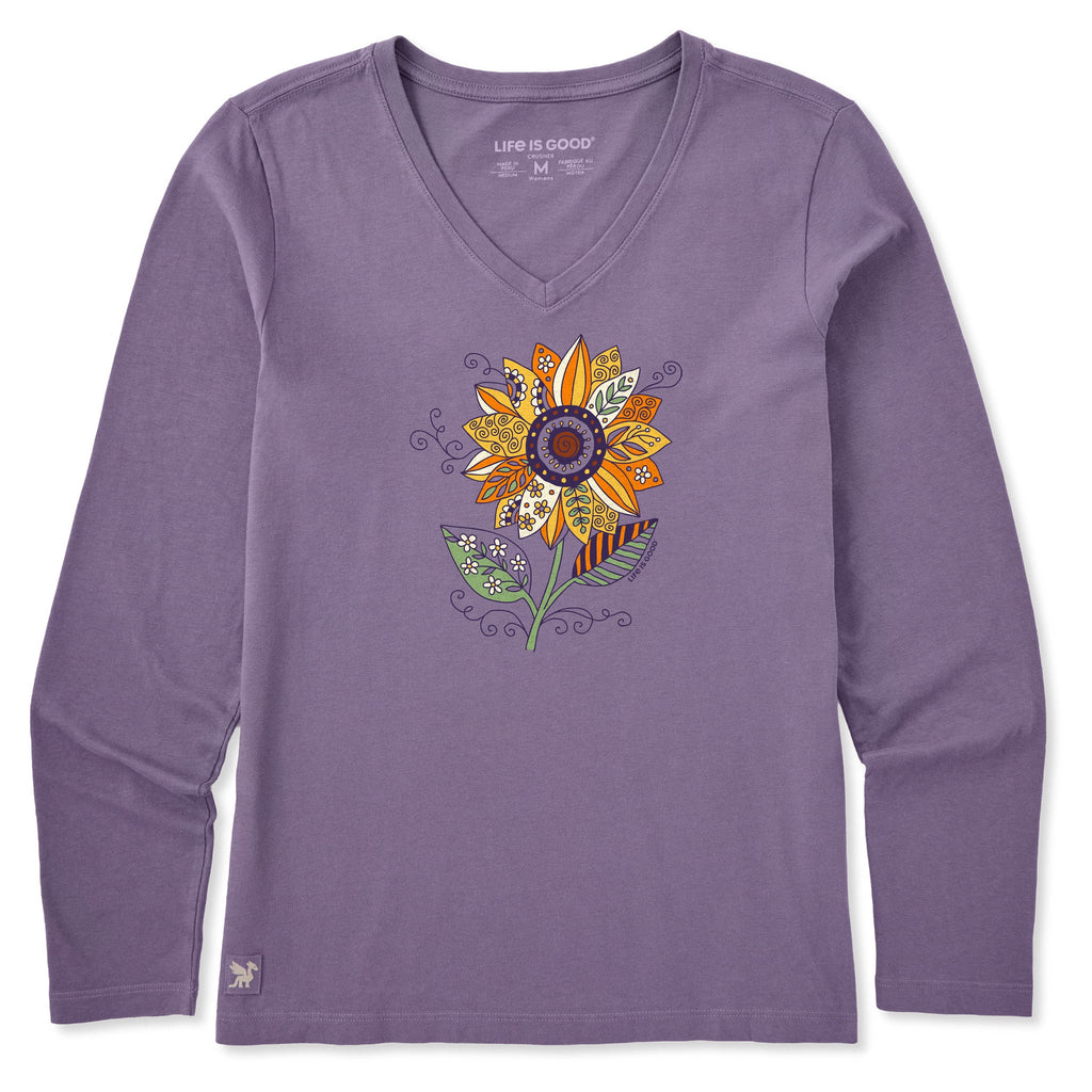Women's Sunflower Season Long Sleeve Crusher Vee