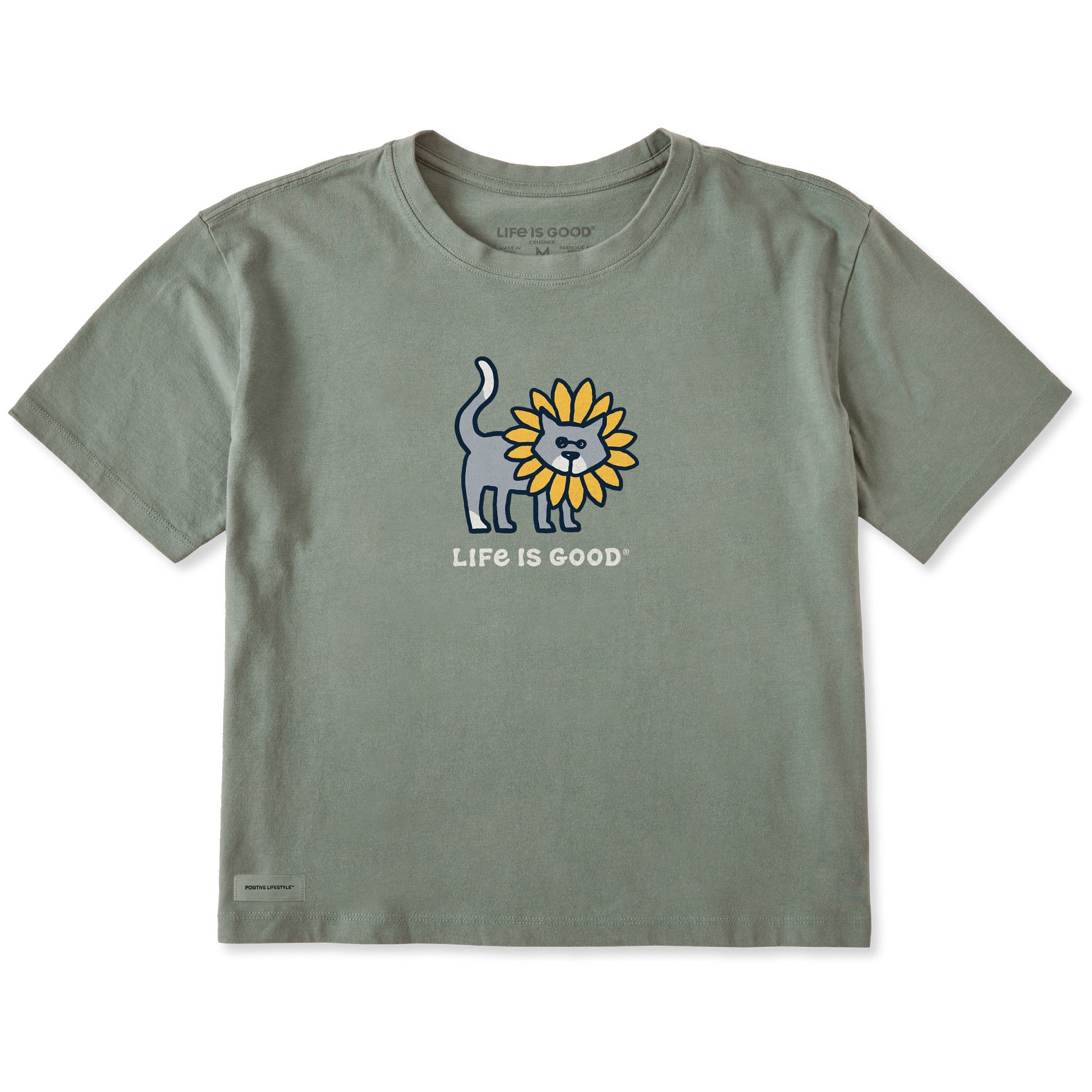 Women's Cat in Sunflower Short Sleeve Crusher Boxy Tee