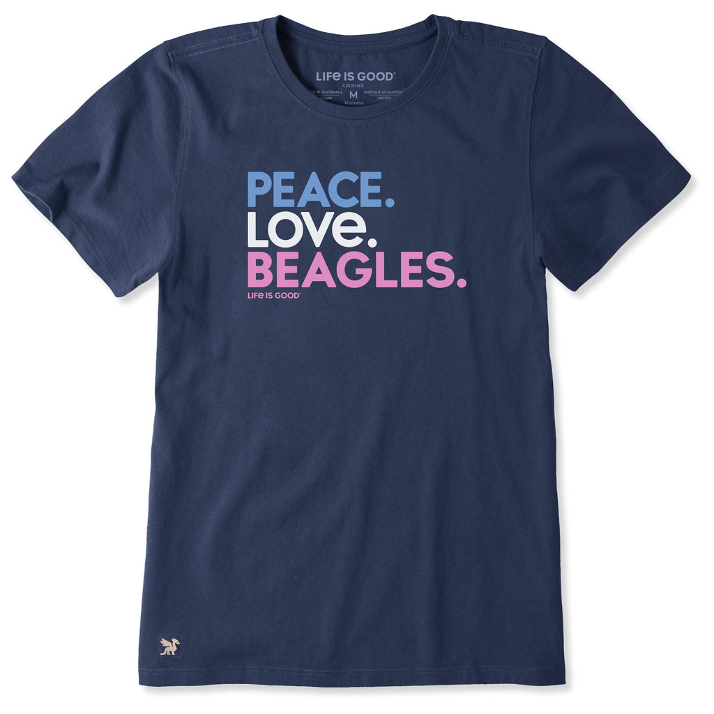 Women's Peace Love Beagles Short Sleeve Crusher Tee