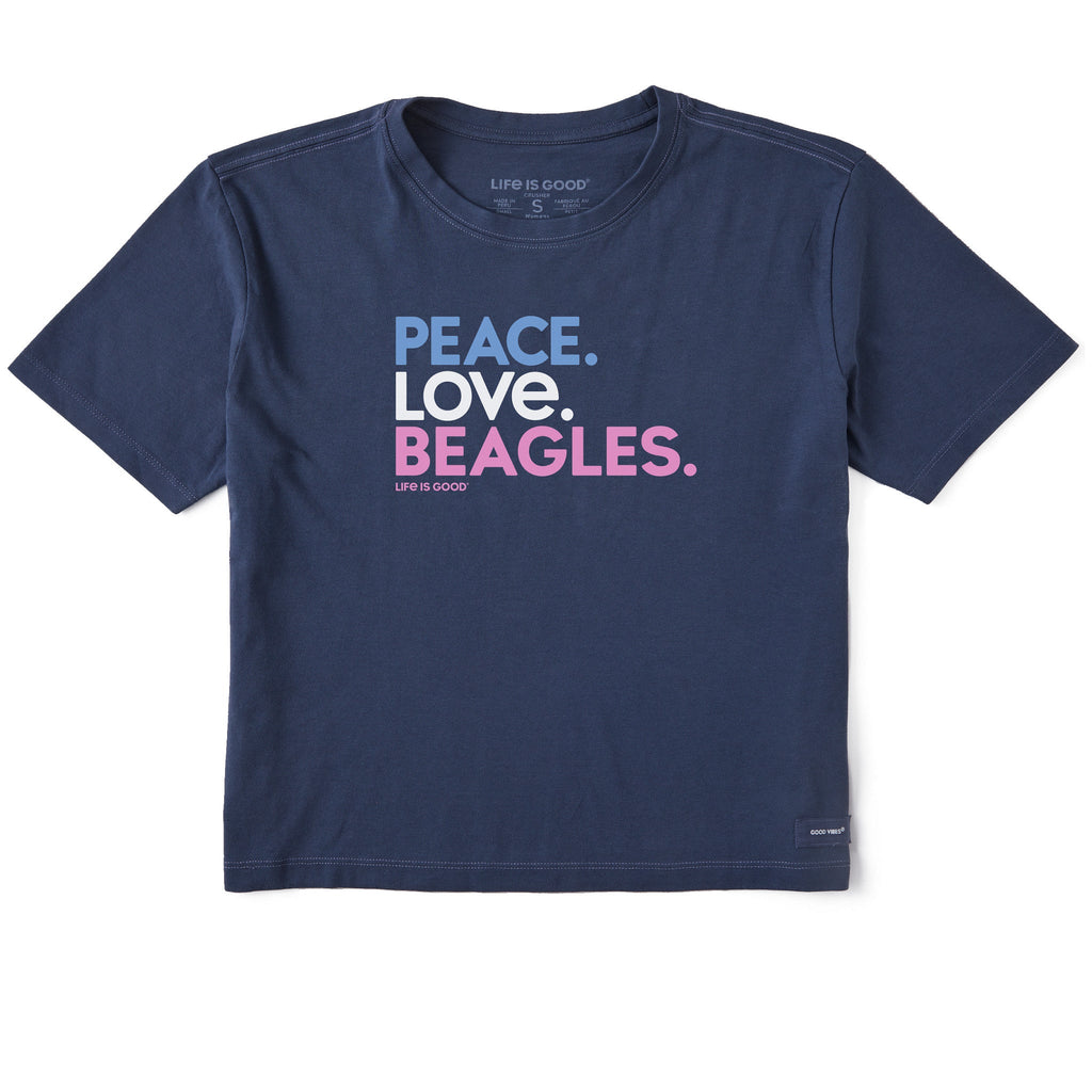 Women's Peace Love Beagles Short Sleeve Crusher Boxy Tee