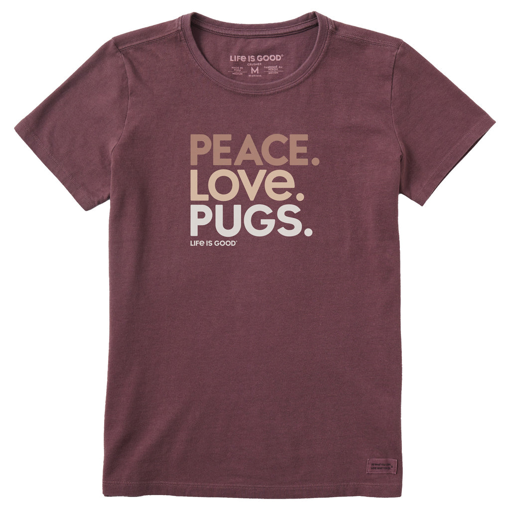 Women's Peace Love Pugs Short Sleeve Crusher Tee