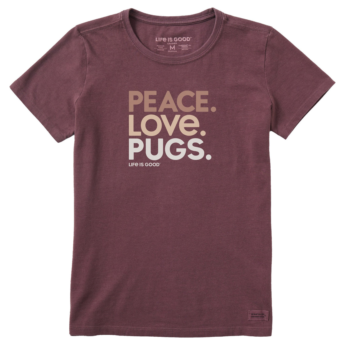 Women's Peace Love Pugs Short Sleeve Crusher Tee