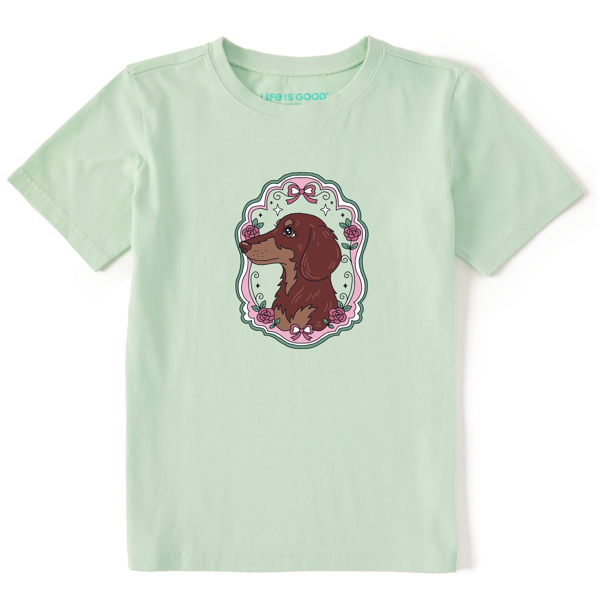 Kids Flower Frame Dachshund Short Sleeve Crusher Tee