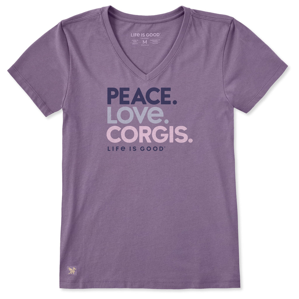 Women's Peace Love Corgis Short Sleeve Crusher Vee