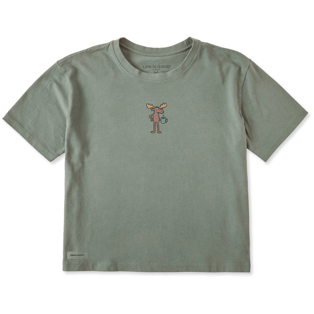 Women's Moose Coffee Short Sleeve Crusher Boxy Tee