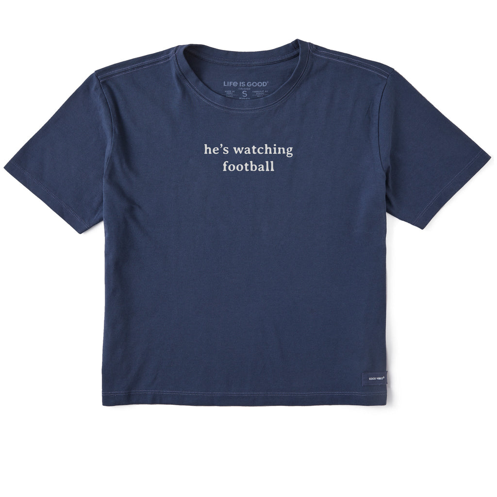 Women's He's Watching Football Short Sleeve Crusher Boxy Tee